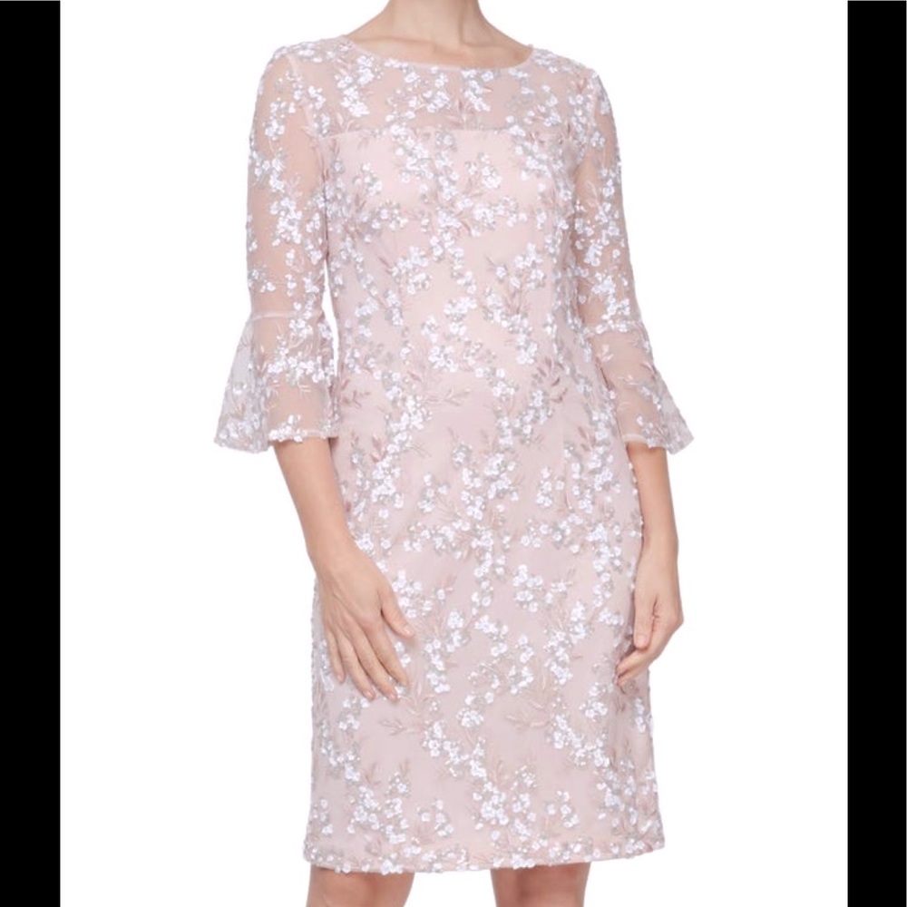 Alex Evenings Pink Sequin Embroidered Sheath Dress New